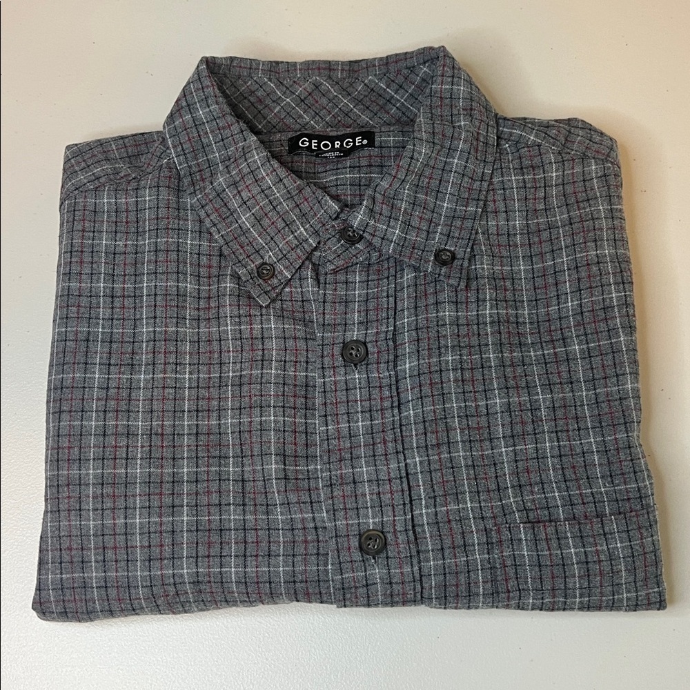 George Lightweight Flannel Casual Button Down Shirt Gray Plaid Size Medium